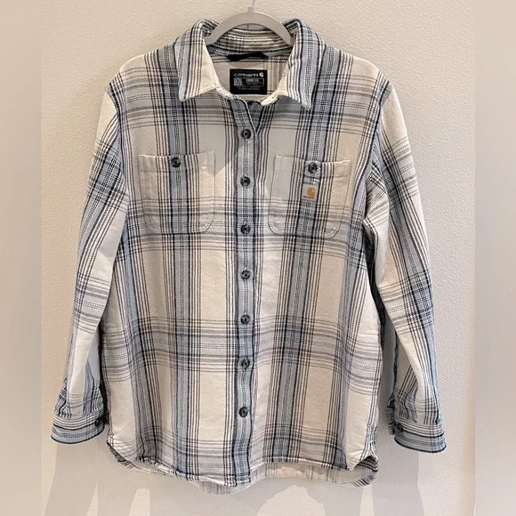 Carhartt Women’s Loose Fit Twill Long Sleeve Shirt Jacket - Blue / Gray, Size L - Picture 15 of 15